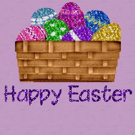 Fioletowa kartka z pisankami i napisem Happy Easter